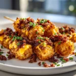 Cheesy Tater Tot Skewers with Beef Bacon Crumble