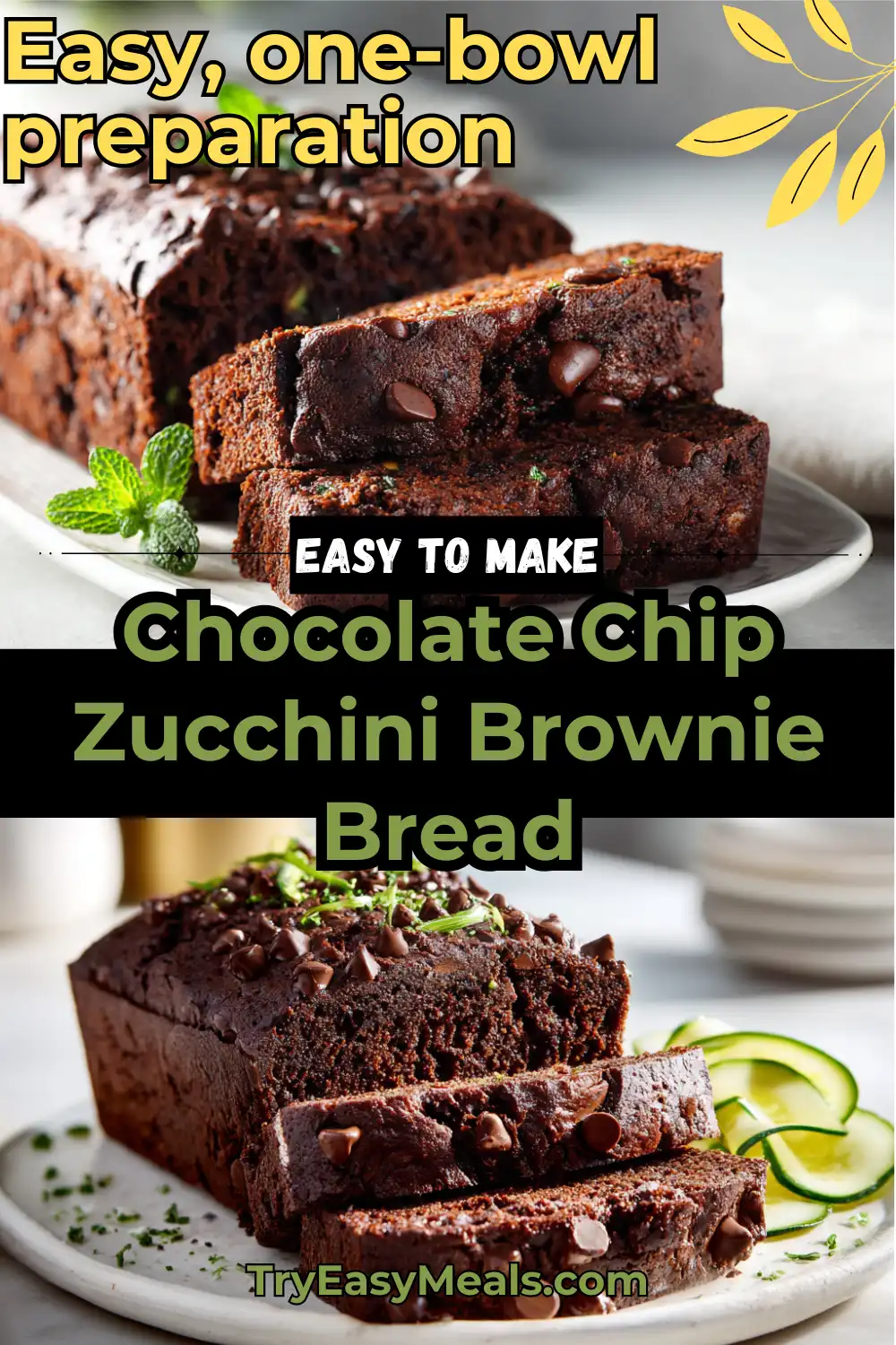 Chocolate chip zucchini bread loaf with extra chips on top