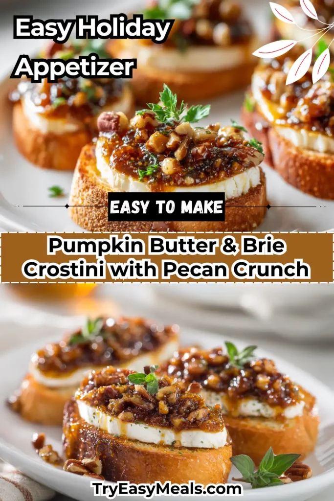 Close up of pumpkin butter brie crostini with pecan crunch perfect Thanksgiving finger food
