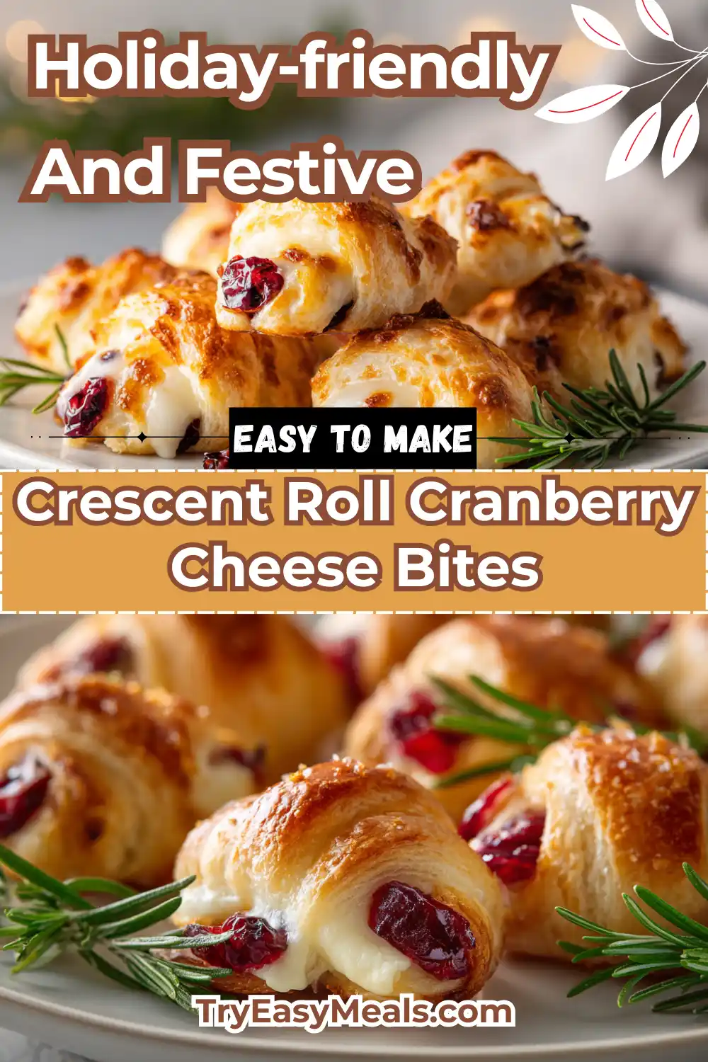 Crescent Roll Cranberry Cheese Bites with pecan halves inside baked golden brown
