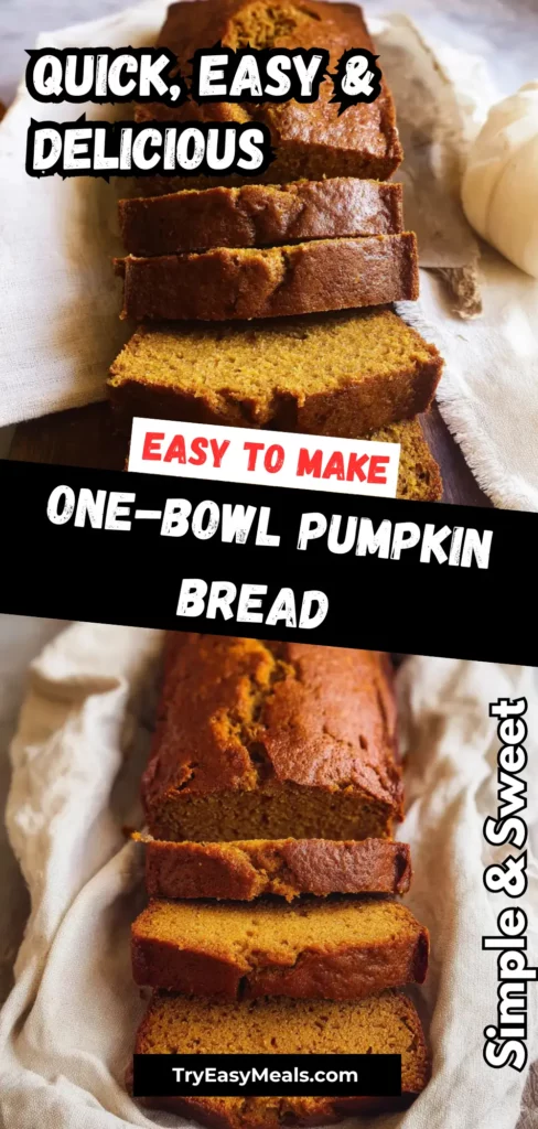 A loaf of pumpkin bread on a cutting board perfect one bowl recipe for fall