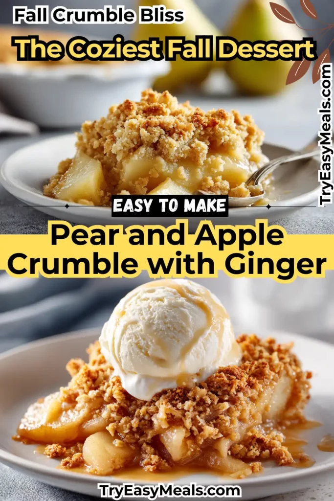 Pear and Apple Crumble with Ginger 1 A warm Pear and Apple Crumble with Ginger topped with golden oats perfect for fans of Apple Dessert Recipes and Easy Apple Desserts