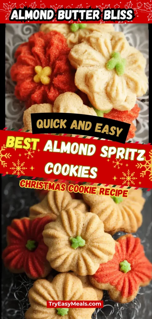 Almond spritz cookies made with butter press ideal for holiday baking and Christmas cookies recipes