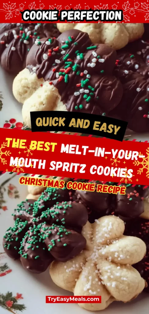 Bake these melt in your mouth spritz cookies for the perfect Christmas cookie recipe — soft buttery and delicious