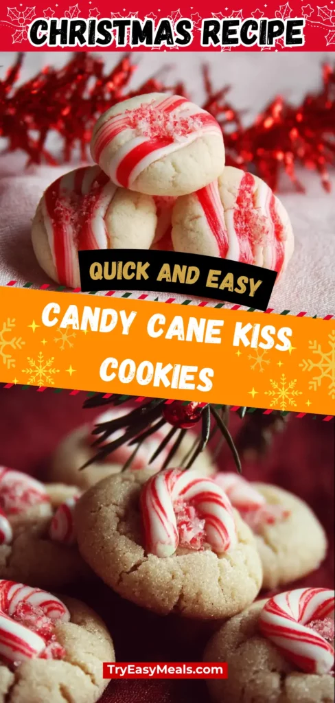 Candy Cane Kiss Cookies topped with red and white chocolate swirls – Holiday Baking and Christmas Sweets inspiration