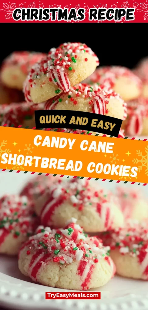 Candy Cane Shortbread Cookies topped with crushed peppermint – perfect Holiday Treats and Christmas Cookies Recipes