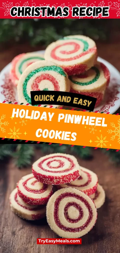 Festive red and green Holiday Pinwheel Cookies on a white platter – perfect for Christmas Cookies Recipes and Holiday Baking inspiration