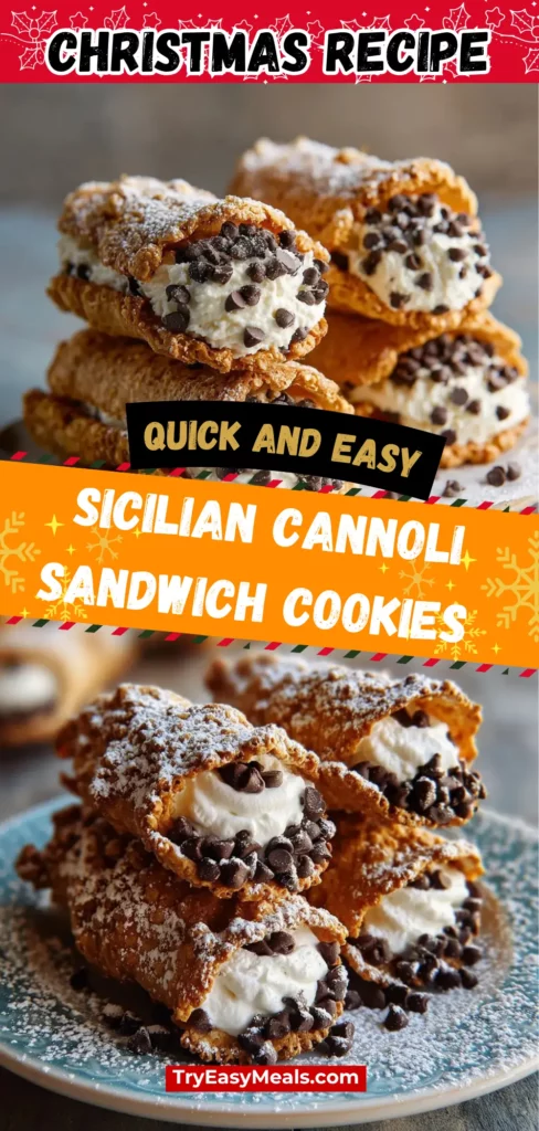 Filled with ricotta cream and sprinkled with sugar these Sicilian Cannoli Sandwich Cookies are a cozy twist on tradition. Add to your Holiday Baking list for sweet Italian flair