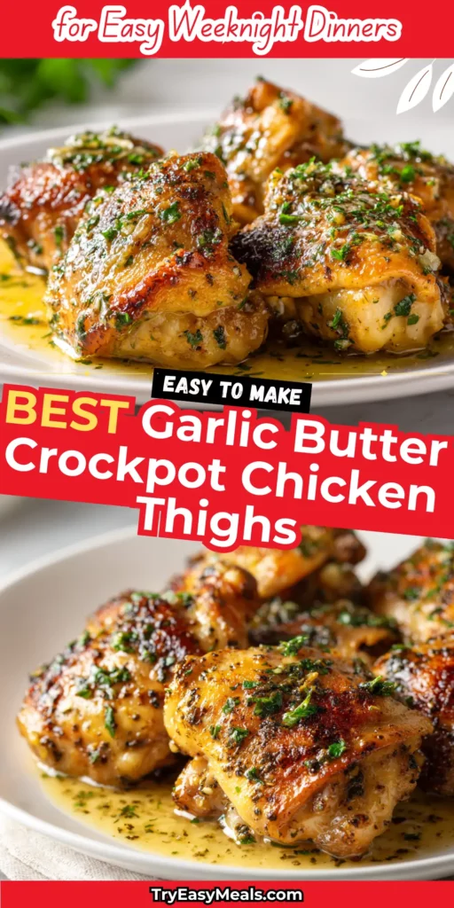 Garlic Butter Crockpot Chicken Thighs slow cooked in rich garlic butter sauce tender juicy and perfect for Healthy Crockpot Meals and easy weeknight dinners 1