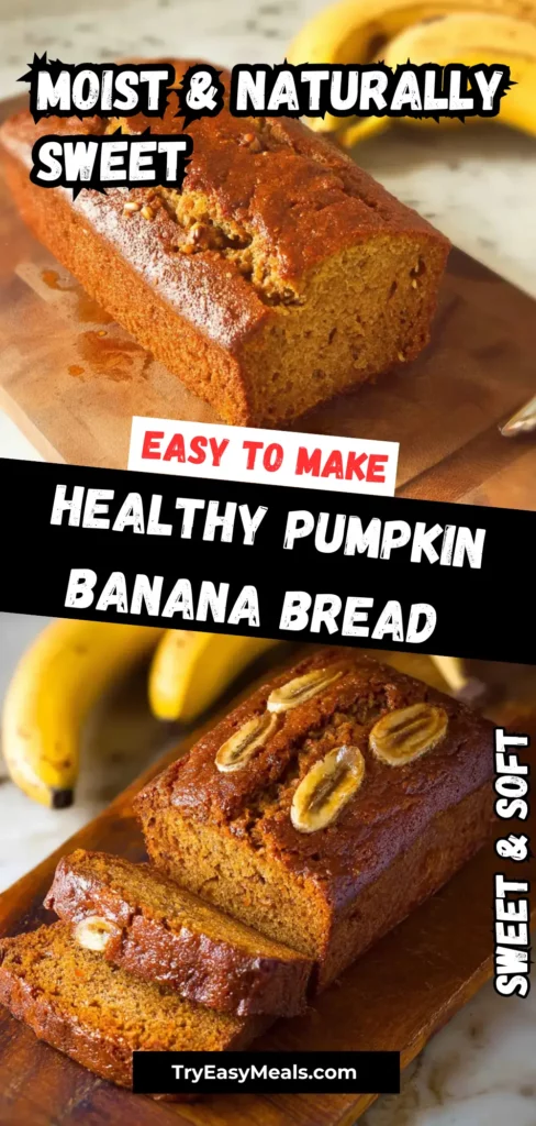 Loaf of pumpkin banana bread on a wooden board – healthy and easy to bake