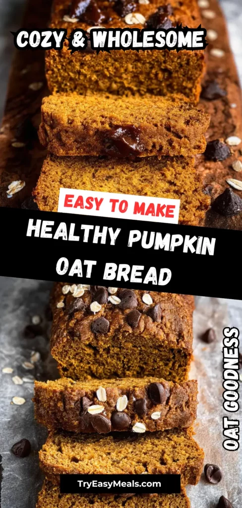 Loaf of pumpkin oat bread topped with oats and cinnamon sticks