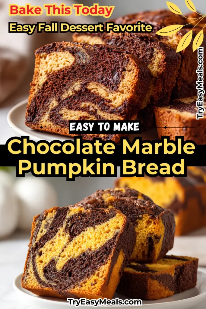 Moist Chocolate Marble Pumpkin Bread with rich cocoa swirl and fall spices 1