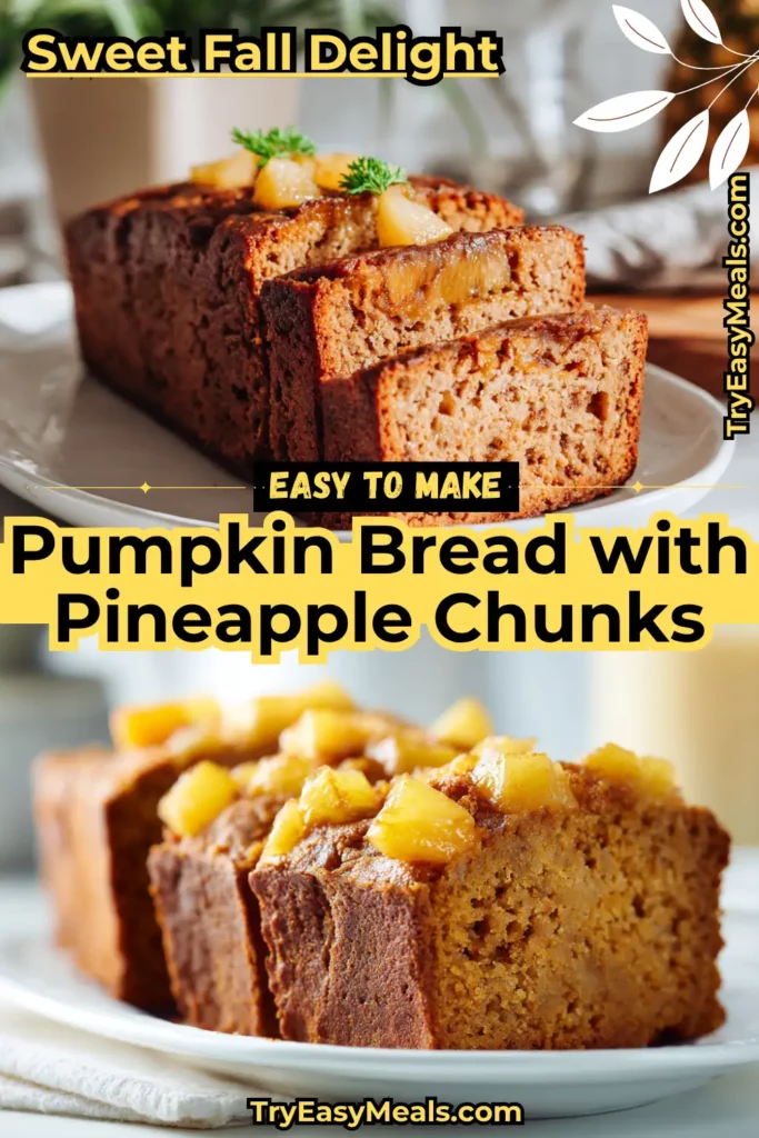 Moist Pumpkin Bread with Pineapple Chunks – an easy fall dessert loaf bursting with tropical flavor