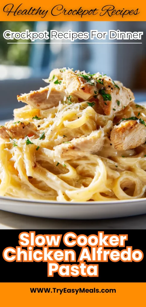 Slow Cooker Chicken Alfredo Pasta 1 Slow Cooker Chicken Alfredo Pasta in creamy sauce with tender chicken perfect for Crockpot Recipes For Dinner