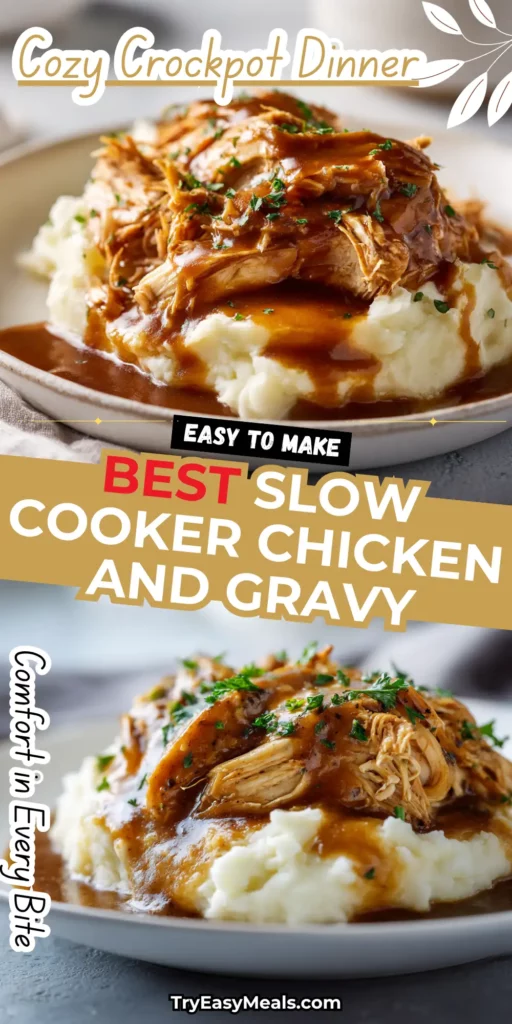 Slow Cooker Chicken and Gravy 1 Slow Cooker Chicken and Gravy served with mashed potatoes and parsley — comforting crockpot recipe for dinner