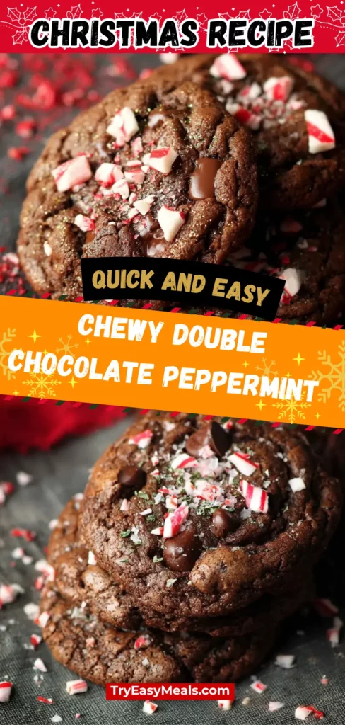 Stack of Chewy Double Chocolate Peppermint Cookies – Christmas Sweets and Holiday Baking idea