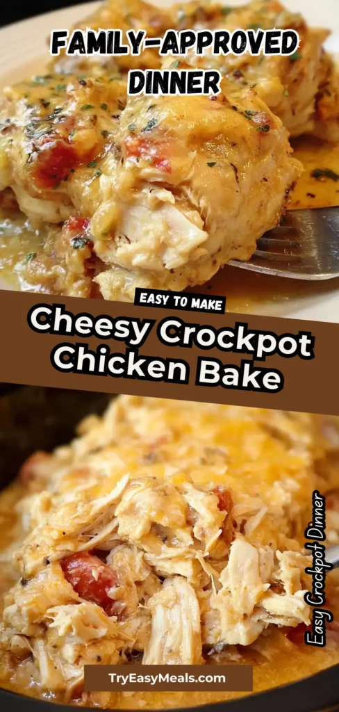 This cheesy crockpot chicken bake is creamy flavorful and so easy to make