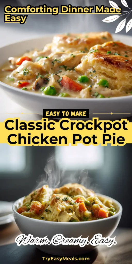 Ultra realistic close up of Classic Crockpot Chicken Pot Pie with Vegetables featuring tender chicken and mixed veggies in creamy sauce bright natural light