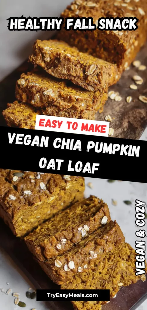 Vegan pumpkin oat loaf with chia seeds on parchment paper