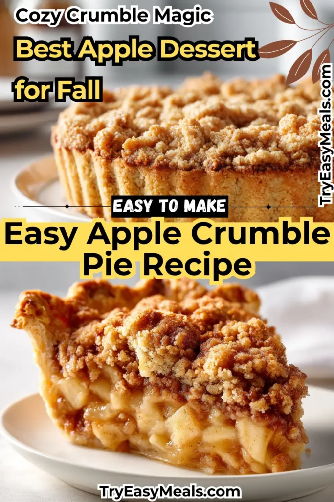 Warm Apple Crumble Pie with Buttery Crust served on a white plate golden crumb topping cozy lighting and flaky crust perfection