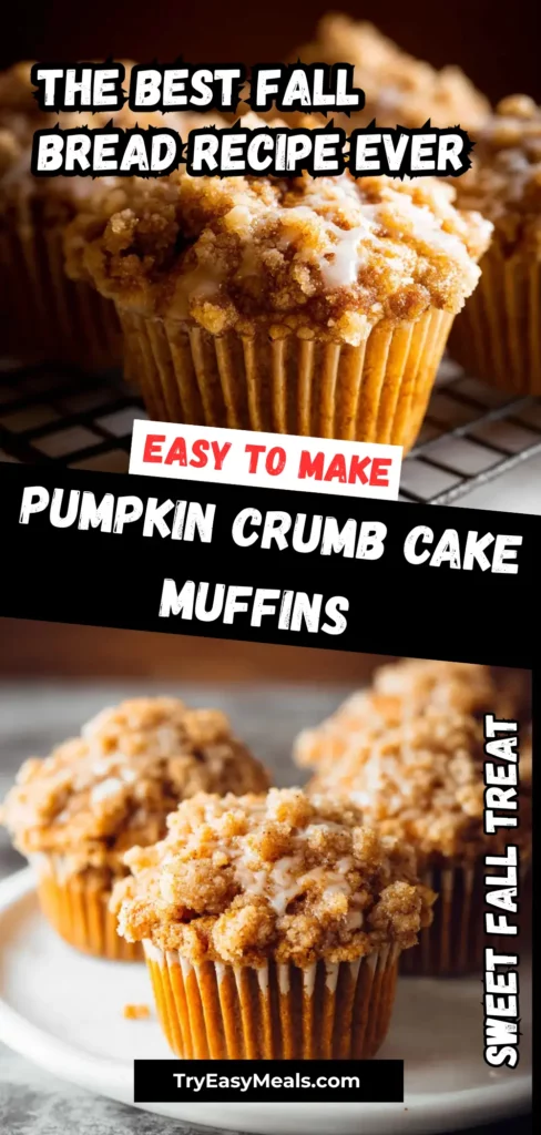Warm pumpkin crumb cake muffins with a cinnamon crumble inspired by fall bread recipes and pumpkin desserts