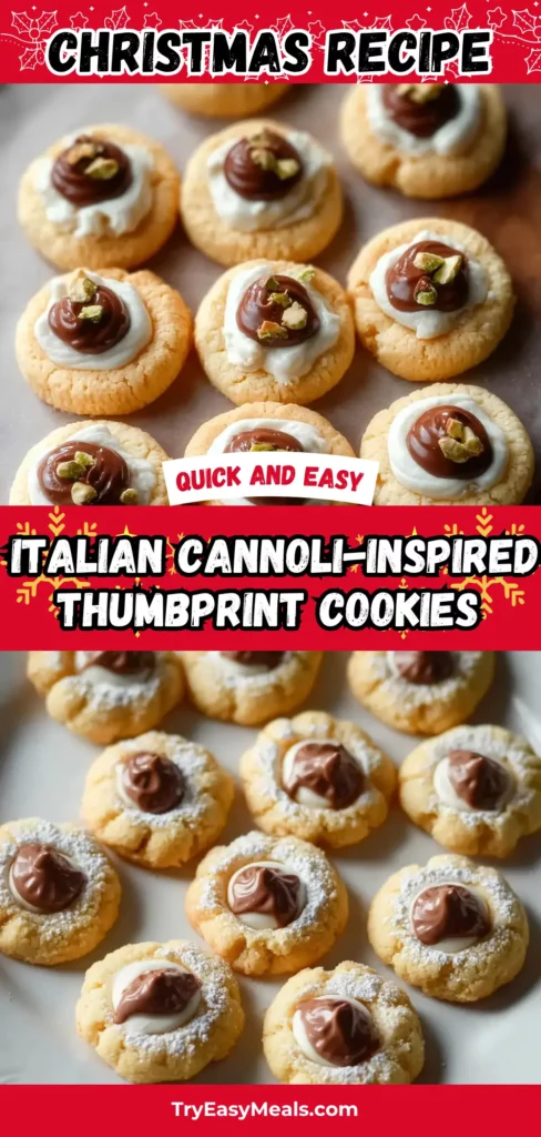 1 1. Cannoli thumbprint cookies filled with ricotta cream perfect for holiday baking and christmas cookies recipes