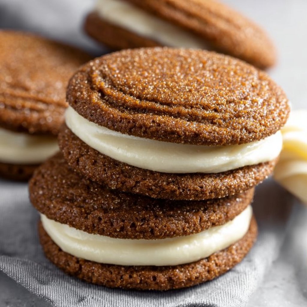 Ginger Molasses Sandwich Cookies with Eggnog Frosting