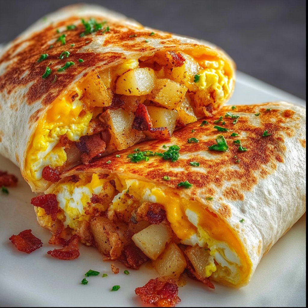 Crispy Bacon Egg and Cheese Burrito with Potatoes