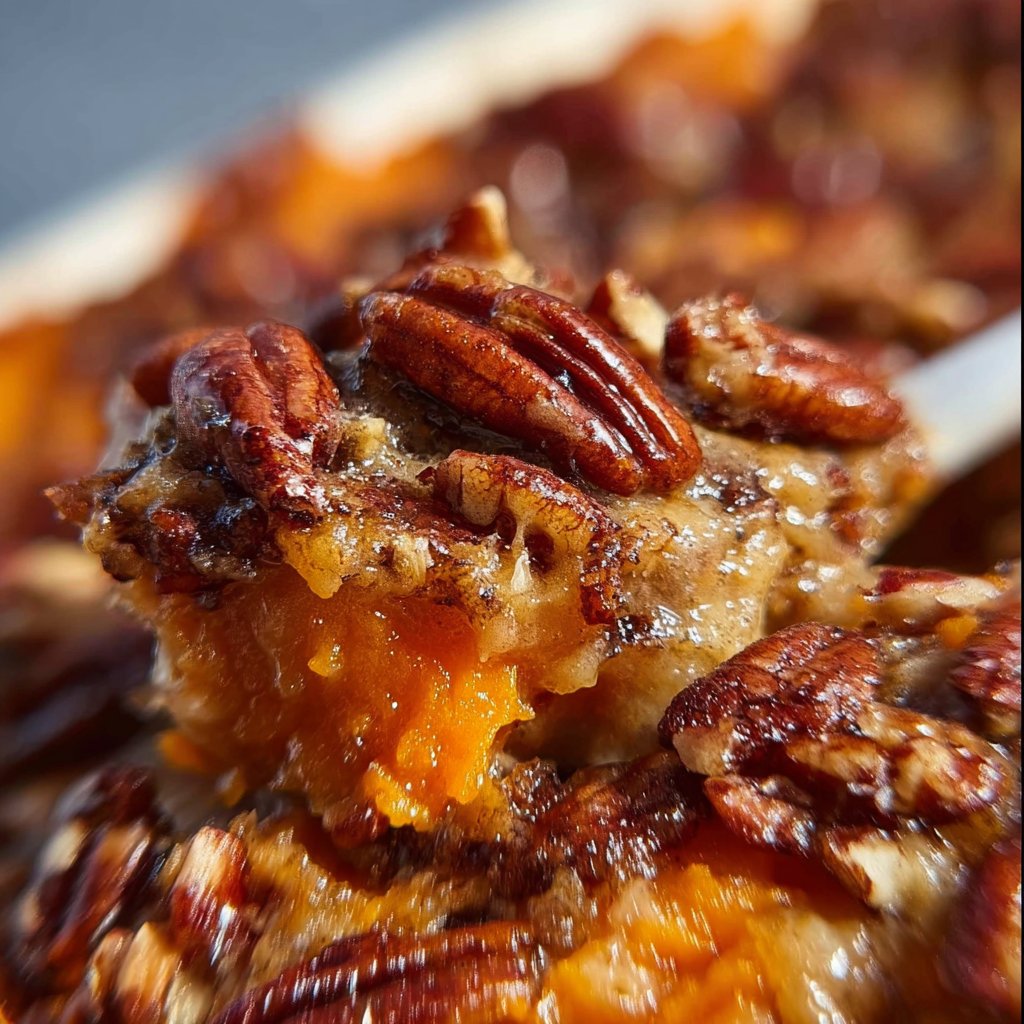 Creamy Candied Pecan Sweet Potato Casserole