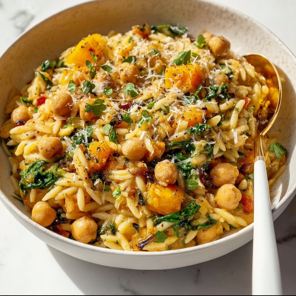 One Pot Fall Vegetable Orzo and Chickpeas Recipe