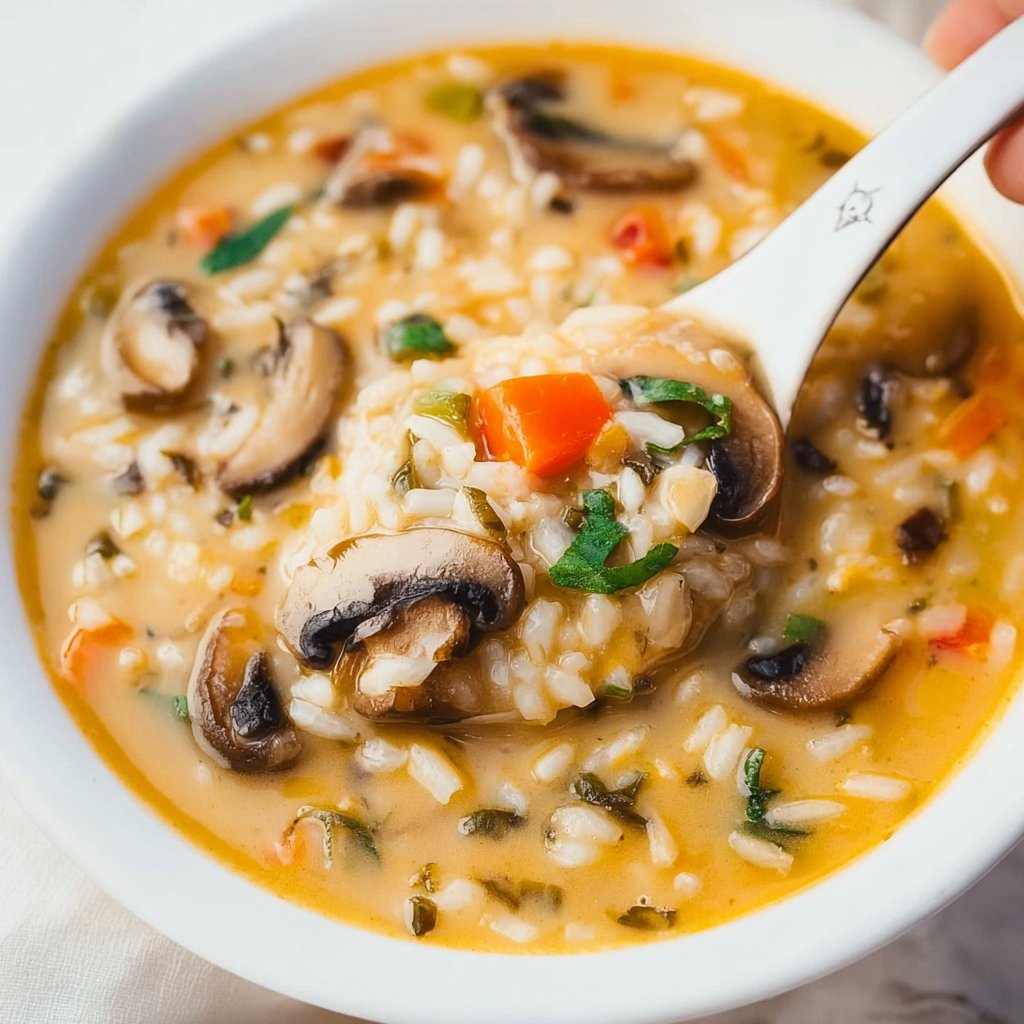 Creamy Mushroom Vegetable Rice Soup