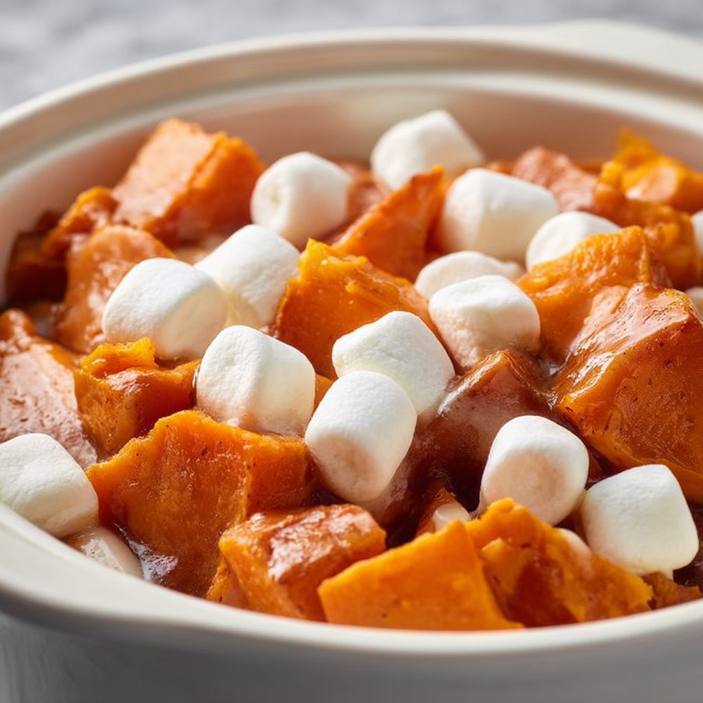 Crockpot Sweet Potatoes with Mini Marshmallows