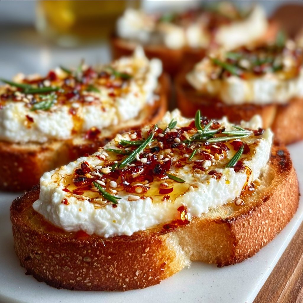 Sweet and Spicy Whipped Feta Crostini