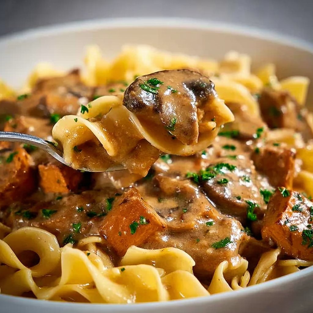 Mushroom and Seitan Stroganoff - MushroomSalus