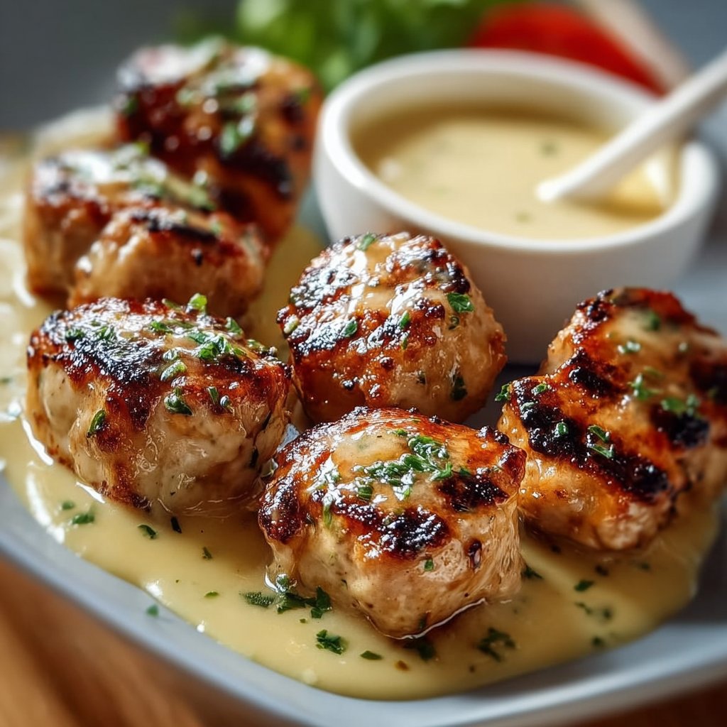Grilled Chicken Bites with Creamy Garlic Sauce