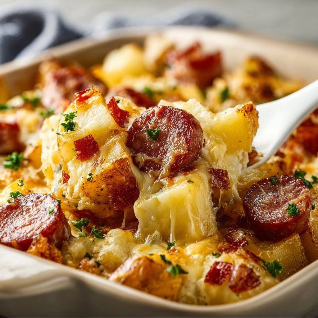 Kielbasa Sausage Cheesy Potato Casserole