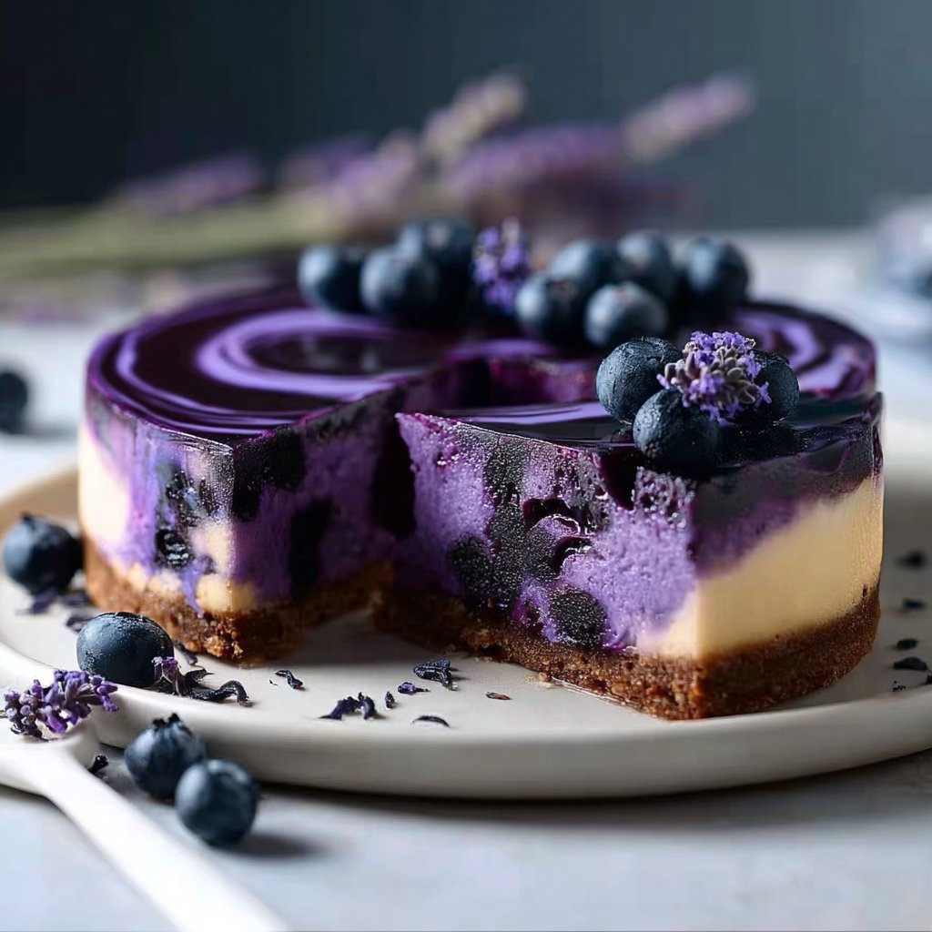 Midnight Cheesecake Recipe: Easy Blueberry Lavender Swirl Dessert
