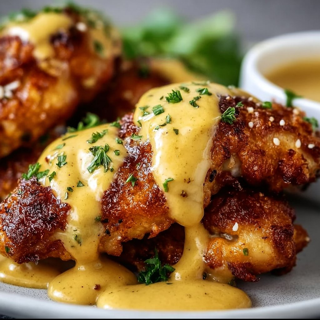 Pretzel Chicken with Mustard-Cheddar Sauce