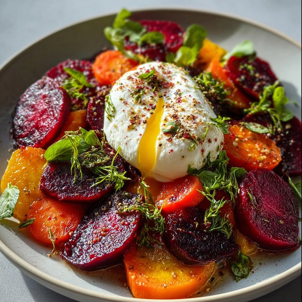 Roasted Beets and Carrots Salad with Burrata