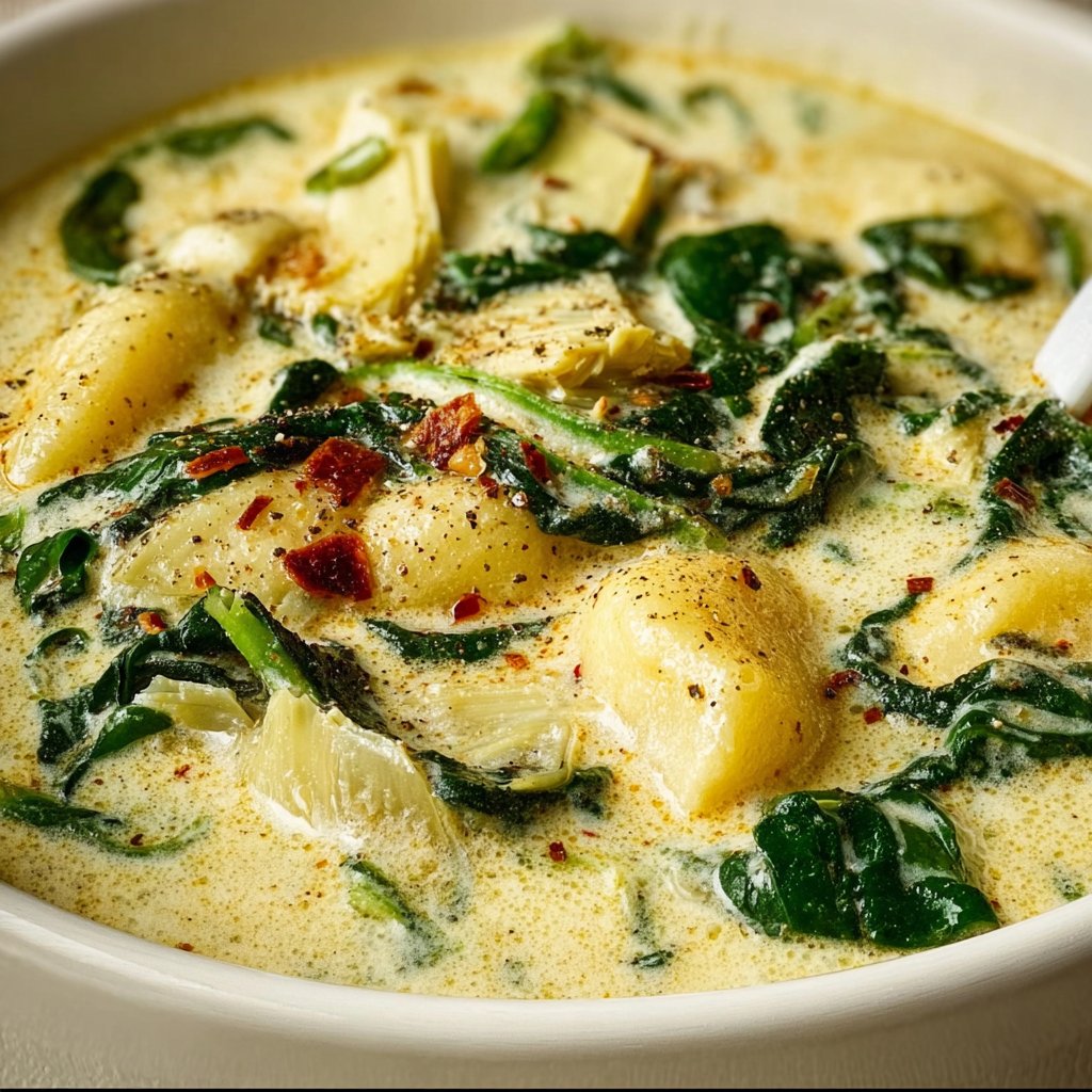 Vegan Spinach Artichoke Gnocchi Soup 1 Vegan Spinach Artichoke Gnocchi Soup