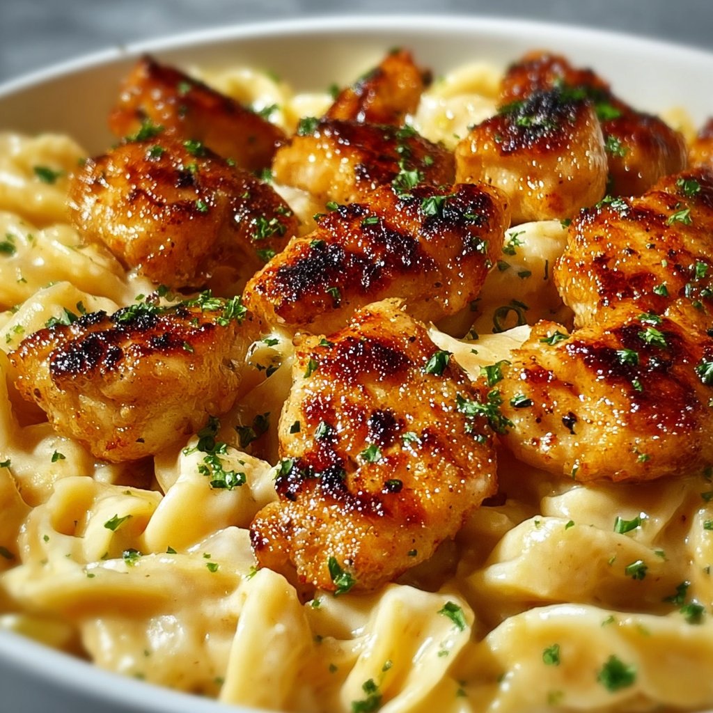 Garlic Butter Chicken Bites with Savory Creamy Parmesan Pasta