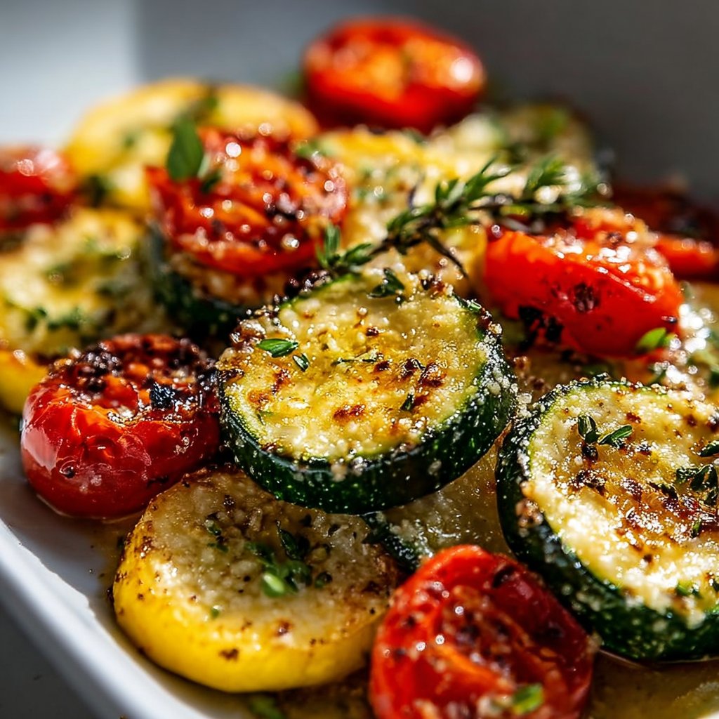 Roasted Garlic-Parmesan Zucchini Squash and Tomatoes
