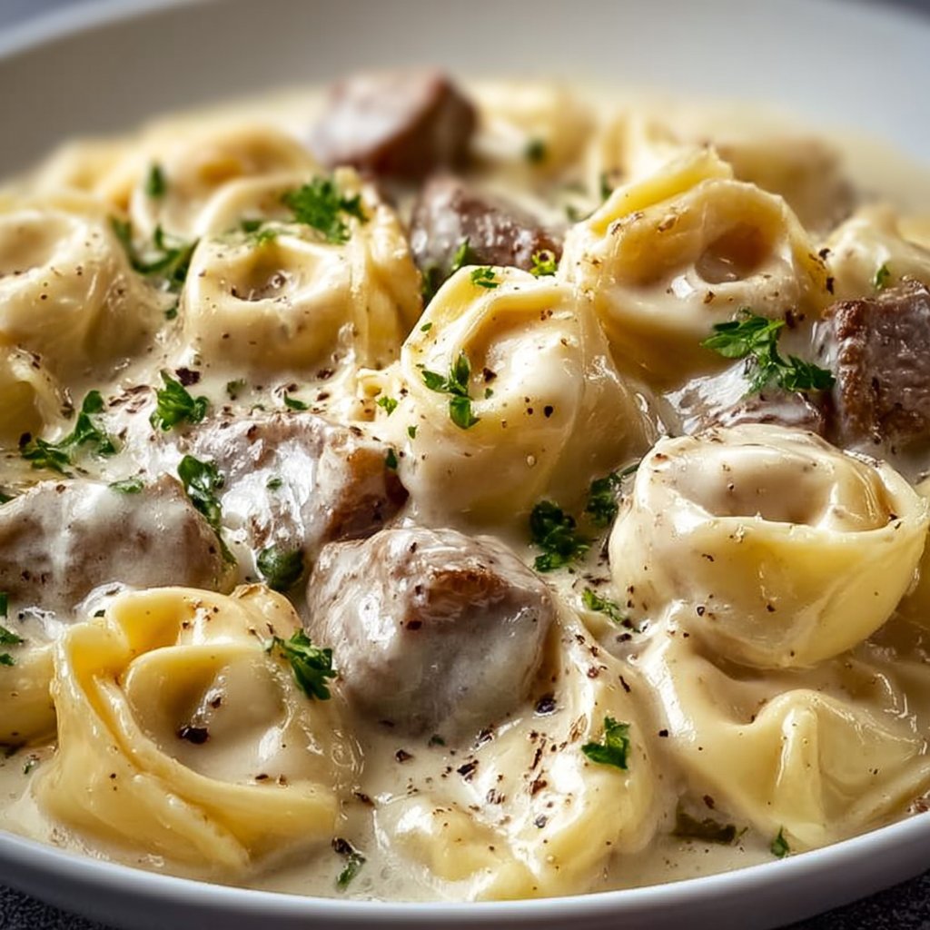 Cheesesteak Tortellini in Creamy Provolone Sauce