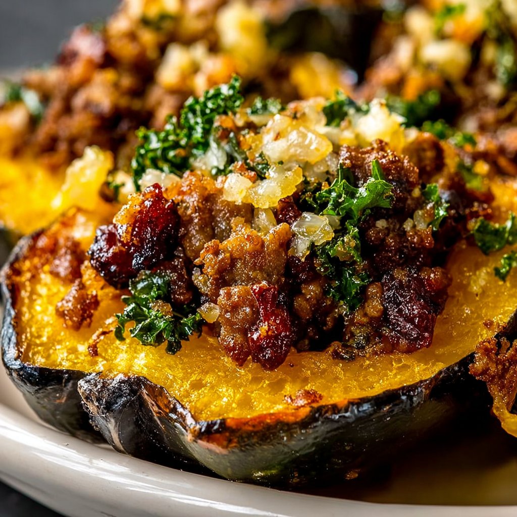This easy Rustic Sausage-Stuffed Acorn Squash has it all! Each golden squash half is filled to overflow…