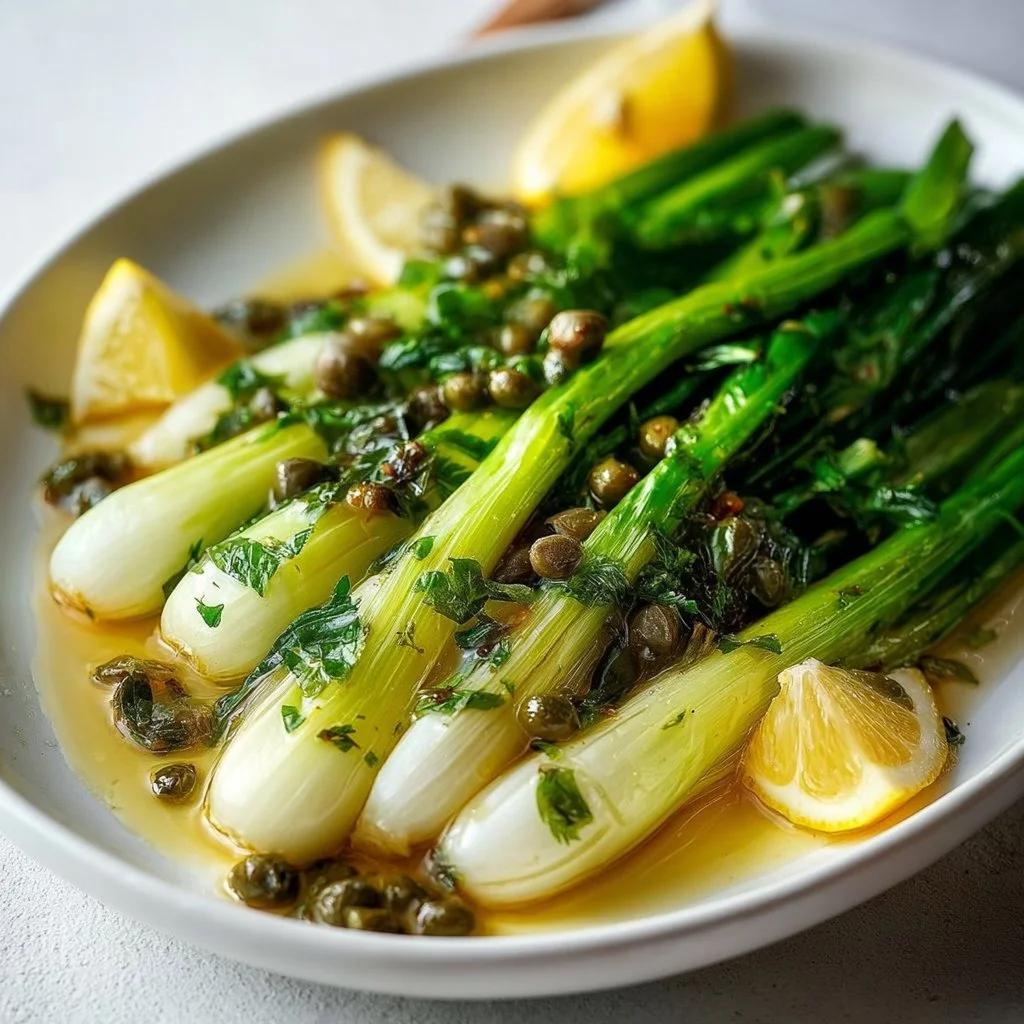 Braised Spring Onions with Lemon and Capers