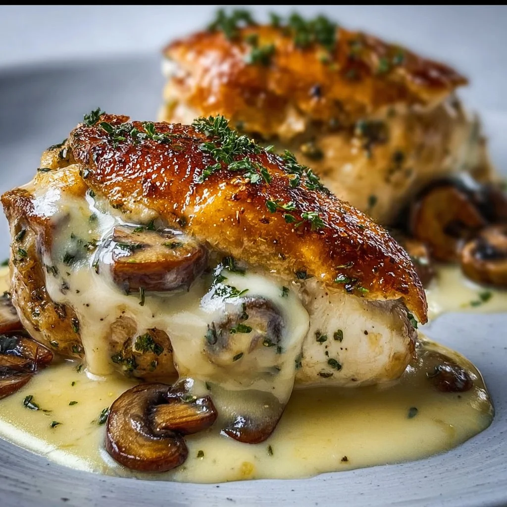 Cheesy Garlic Butter Mushroom Stuffed Chicken