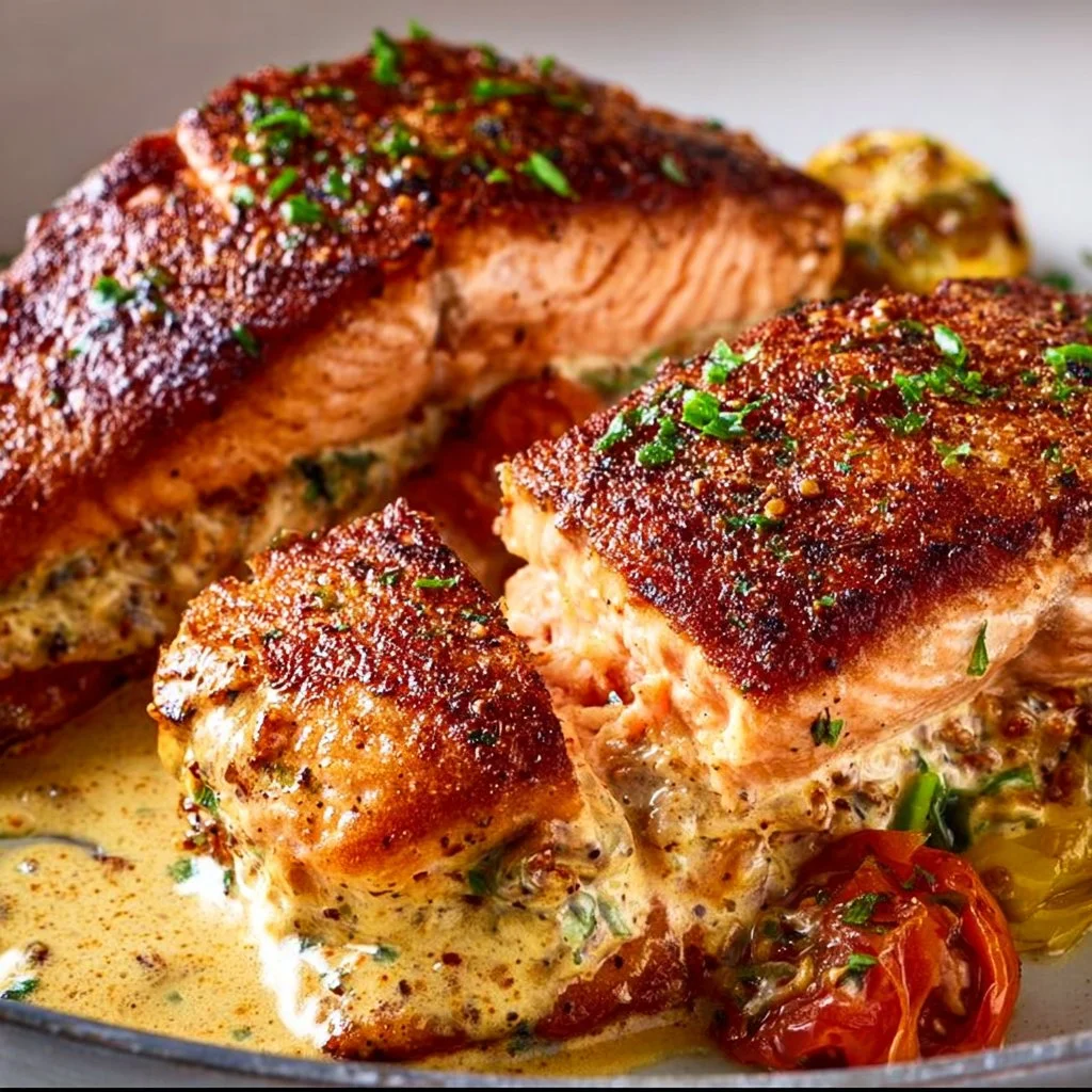 Creamy Cajun Stuffed Salmon