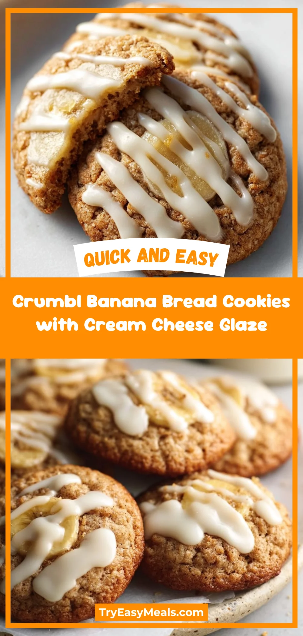Crumbl Banana Bread Cookies with Cream Cheese Glaze