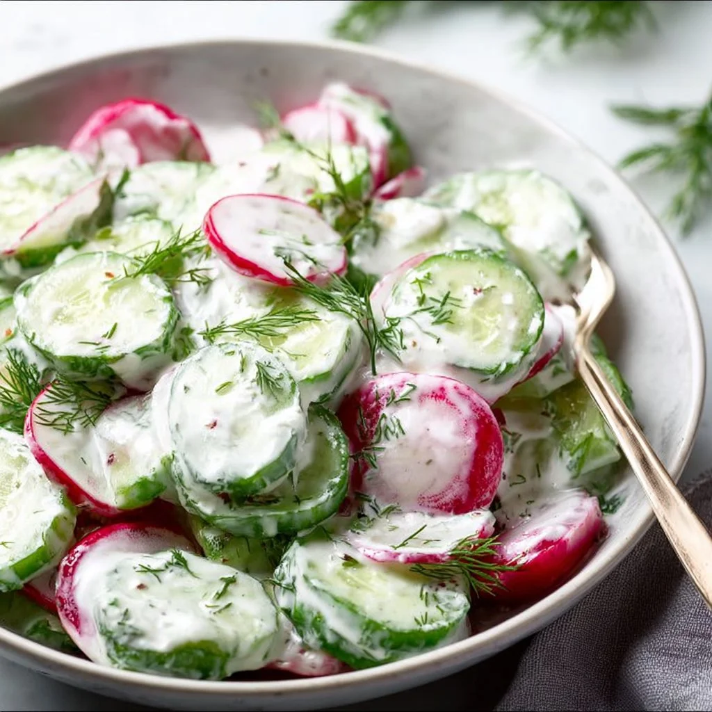 Cucumber Radish Salad with Yogurt Dill Dressing