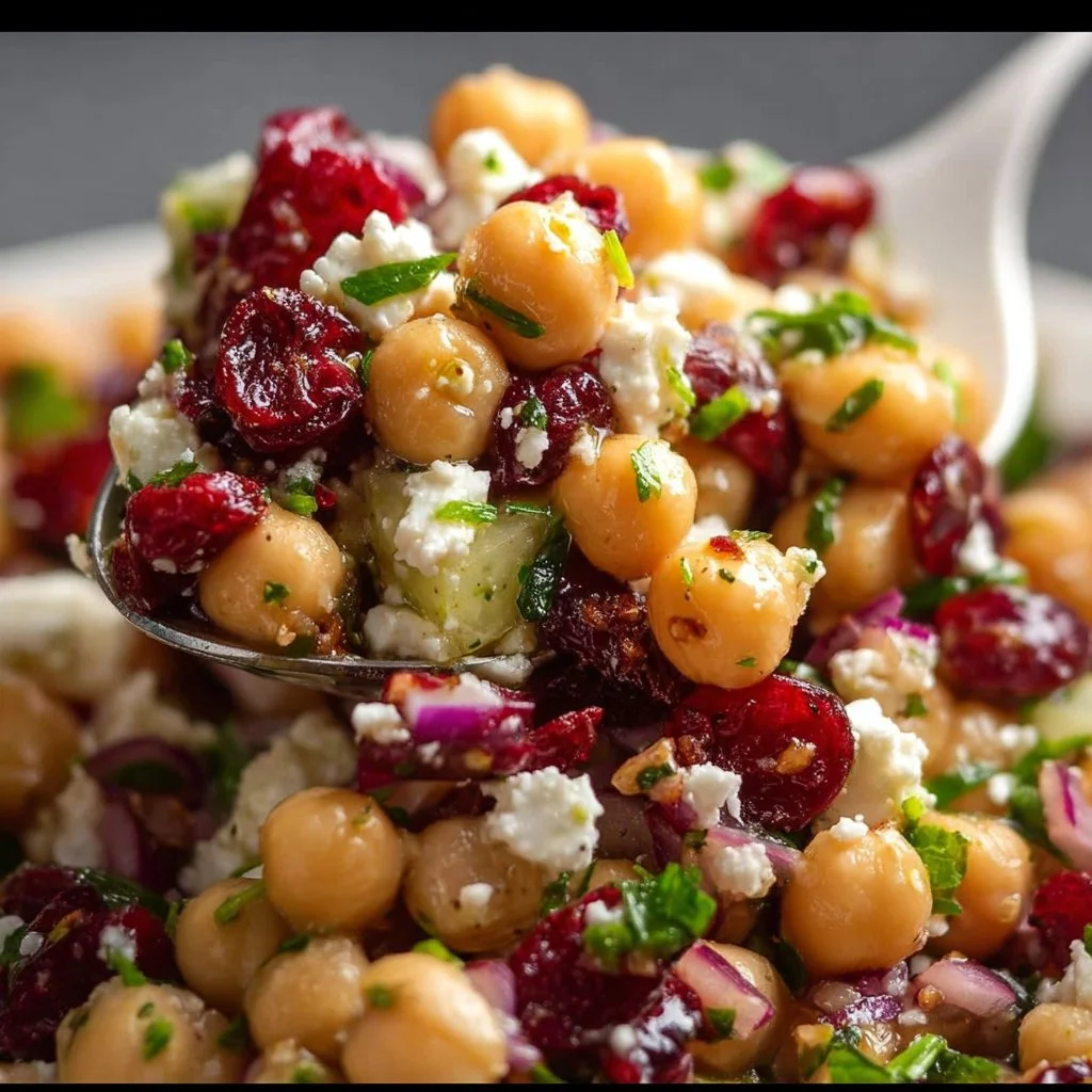 Feta and Cranberry Chickpea Salad with Lemon Vinaigrette